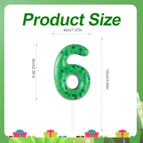 Pixel Miner Dynamite Green Number 6 Birthday Candle