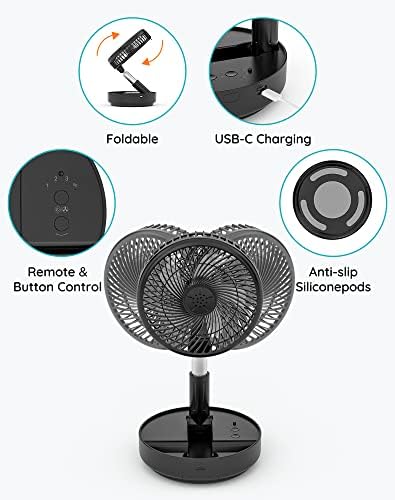 Primevolve Portable Oscillating Standing Fan USB Rechargeable with Remote Black 77 Inch