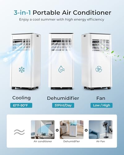 EUHOMY 8000 BTU Portable Air Conditioner with 4 Modes and 24H Timer