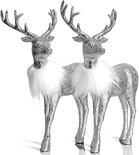 Ornativity Silver Glitter Reindeer - 12 Inch Pack of 2