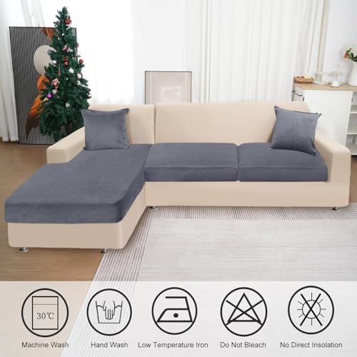 Velvet Sectional Couch Covers for 3-Piece L Shape Sofa