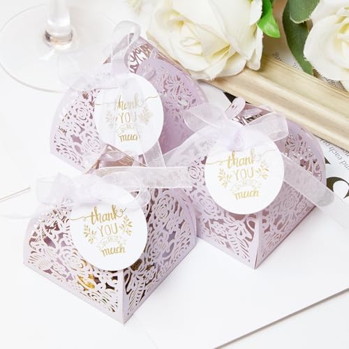 50 Pack Laser Cut Candy Boxes Purple Wedding Favors