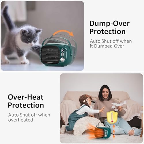 Coolfor Ceramic Space Heater with Temperature Control 800W500W Dark Green