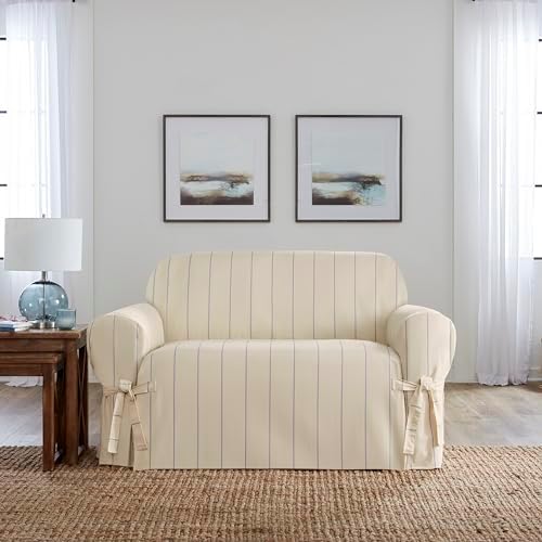 SureFit Heavyweight Cotton Loveseat Slipcover with Elastic and Corner Ties