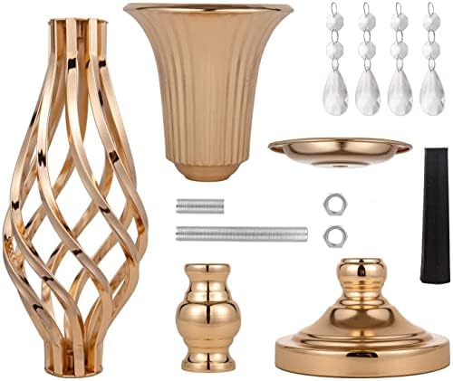 2 Pcs Beaded Crystal Gold Trumpet Vase Elegant Wedding Centerpiece