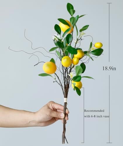 Laelfe Artificial Lemon Branches 8 Head Faux Lemon Yellow Decor