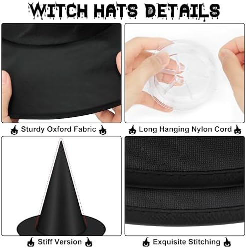 12 Piece Halloween Witch Hats with Hanging Cord