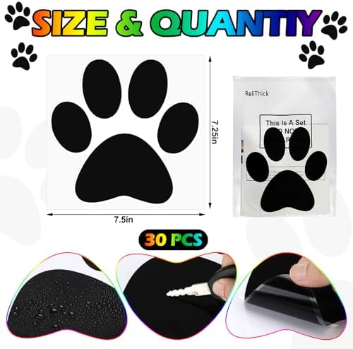 ReliThick 30 Pcs Large Paw Print Floor Decal Black