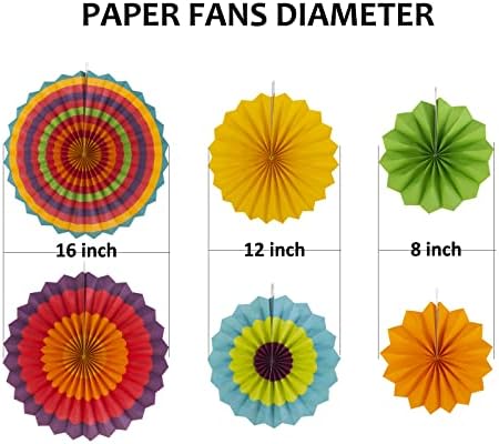 SUNBEAUTY 6-Pack Hanging Paper Fans for Party Decor
