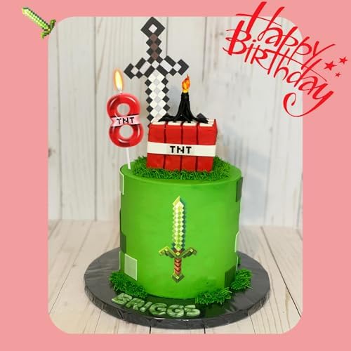 Pixel Themed Number 8 Birthday Candle for Boys Girls 1