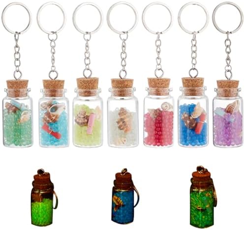 PH PandaHall 7pcs Mini Glass Wishing Bottle Keychains