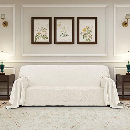 PureFit Geometric Jacquard Throw Sofa Cover - X-Large Ivory