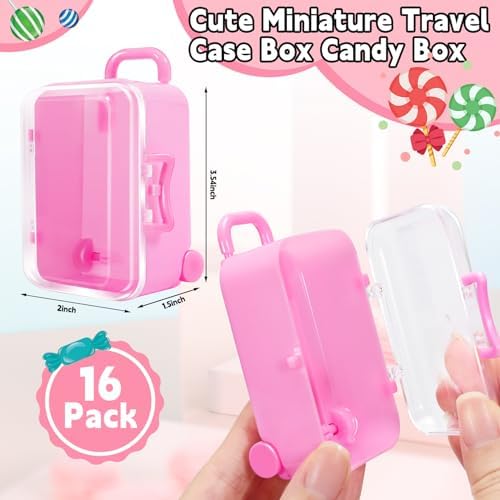 16 Pack Mini Suitcase Favor Boxes Pink