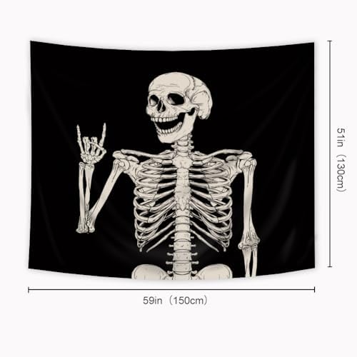 Riyidecor Skull Skeleton Tapestry Wall Hanging 51x59 Inch