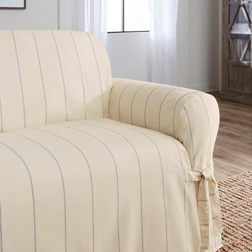 SureFit Heavyweight Cotton Loveseat Slipcover with Elastic and Corner Ties