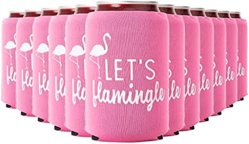 Lets Flamingle Can Coolers Set of 12 Pink White