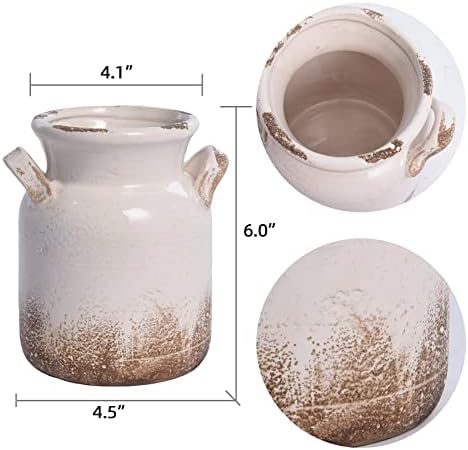 Quoowiit Ceramic Rustic Farmhouse Vase 6 Inch Tall