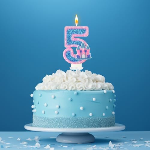 Zlongron Number 5 Birthday Candle for Frozen Castle Theme