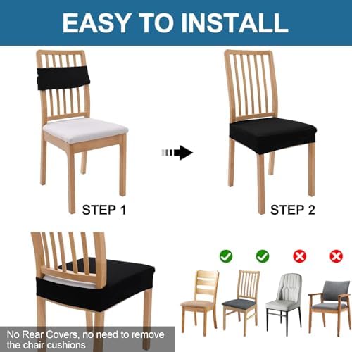Smiry Waterproof Seat Covers Set of 4 for Dining Chairs Black