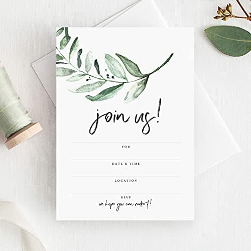 Bliss Collections 25 Greenery Invitations With Envelopes For All Occasions