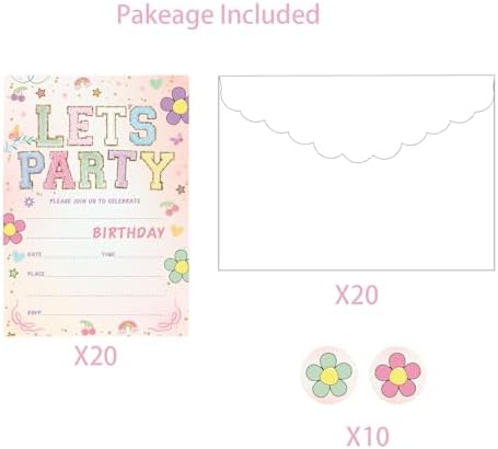 Lets Party Birthday Invitations - Cute Flower - 20Pcs Double-Sided Fill-In Cards Envelopes