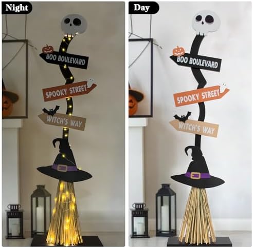 DAZONGE Halloween Witch Broom Lighted Decoration