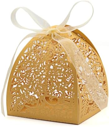 KPOSIYA 70pcs Laser Cut Rose Candy Boxes Wedding Favor