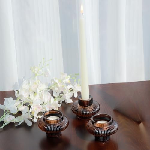 VOHO 12pcs Brown Amber Candle Holders for Fall Decor