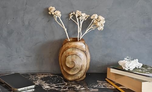 AeraVida Hand Carved Spiral Mango Wood Dry Vase