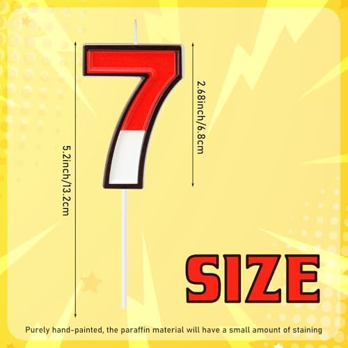 Cartoon Red and White Number 7 Birthday Cake Topper