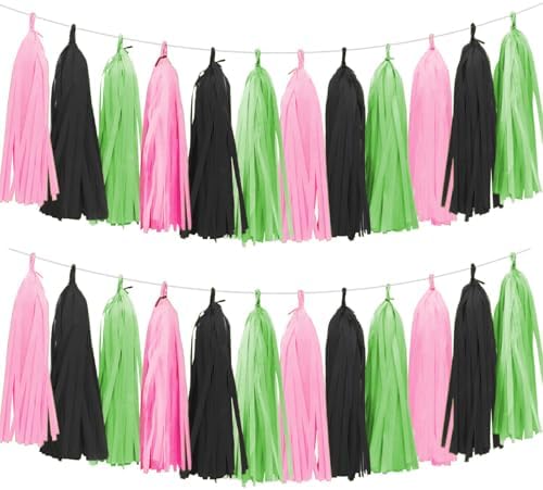 Tissue Paper Tassel Garland 15 Pack Pink Green Black