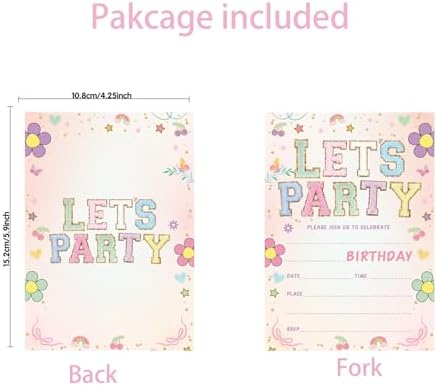 Lets Party Birthday Invitations - Cute Flower - 20Pcs Double-Sided Fill-In Cards Envelopes
