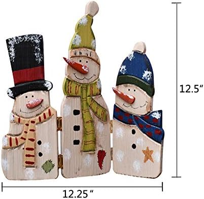E-View Christmas Decorations Wooden Folding Triple Snowmen Screen 1