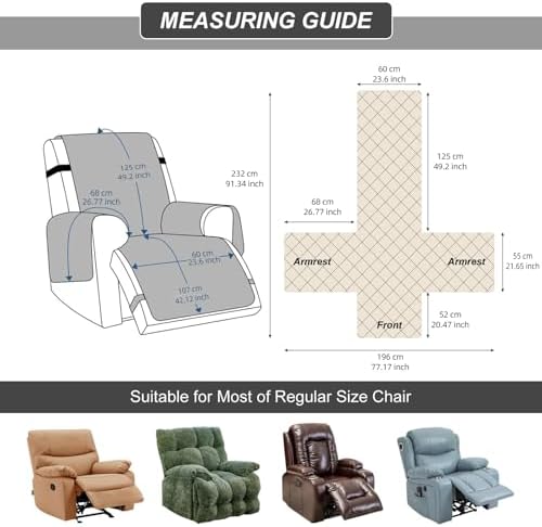 Waterproof Recliner Chair Cover for Pets Kids 236 Inch Beige