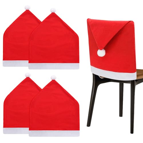 Christmas Chair Covers Set 4PCS Red Brushed Fabric