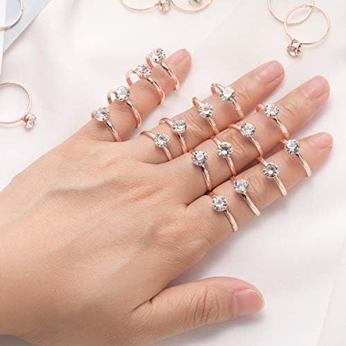 60 Pack Rose Gold Diamond Rings for Bridal Shower Favor