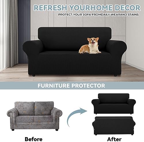 LURKA Stretch Loveseat Sofa Slipcover Medium Black