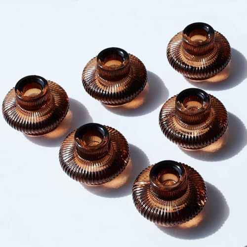 VOHO 12pcs Brown Amber Candle Holders for Fall Decor