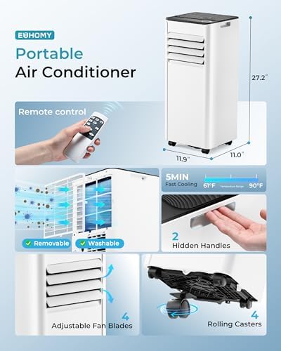 EUHOMY 8000 BTU Portable Air Conditioner with 4 Modes and 24H Timer