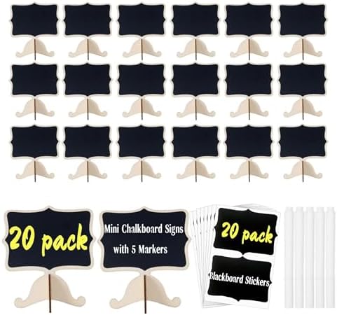 20 Pack Mini Chalkboard Signs with Stand and Markers