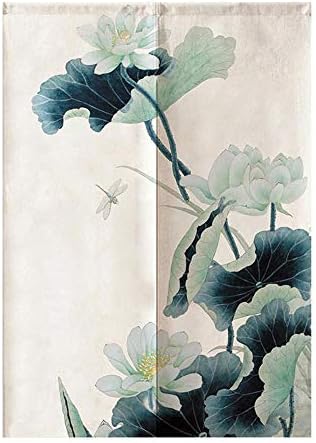 MYRU Japanese Noren Door Curtain Tapestry Green Lotus 1