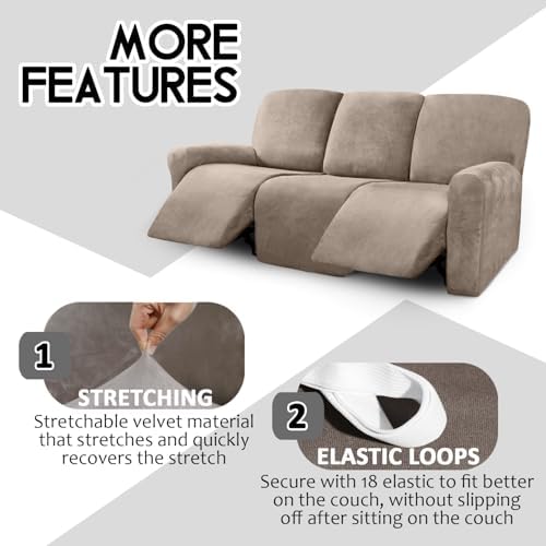 ULTICOR Velvet 8-Piece Recliner Sofa Cover Set