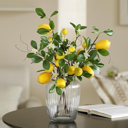 Laelfe Artificial Lemon Branches 8 Head Faux Lemon Yellow Decor