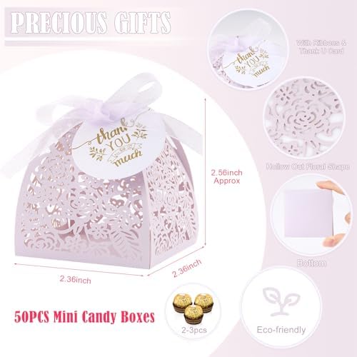 50 Pack Laser Cut Candy Boxes Purple Wedding Favors