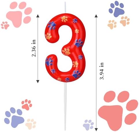 Number 3 Red Paw Birthday Candles for Boys and Girls 1