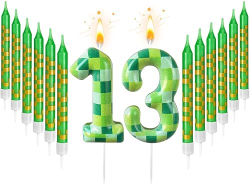 Zlongron 14pcs Green Pixel Birthday Candles