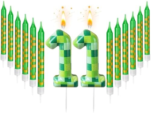 Zlongron 14 Piece Green Pixel Birthday Candles 1