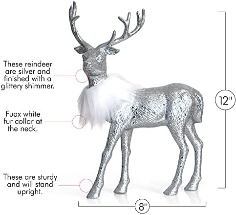 Ornativity Silver Glitter Reindeer - 12 Inch Pack of 2