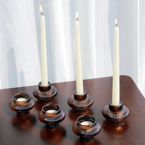 VOHO 12pcs Brown Amber Candle Holders for Fall Decor