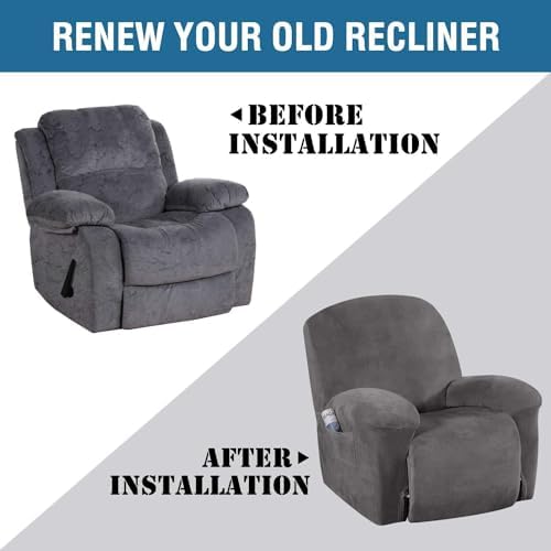 HVERSAILTEX Velvet Plush Recliner Chair Cover 1-Piece Gray